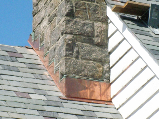AZ Best Roofing self-sustainable slate roof w copper chimney flashing Darien CT